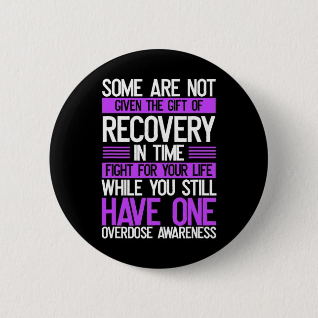 Overdose Awareness Fighter Purple Ribbon Drug Abus Button (Front)