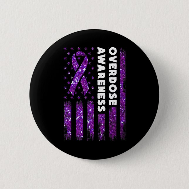 Overdose Awareness Flag Pruple Ribbon Addiction Re Button (Front)