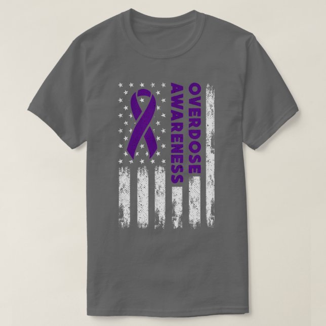 Overdose Awareness Flag Purple Ribbon Addiction Re T-Shirt (Design Front)