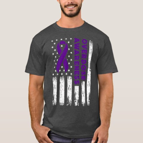 Overdose Awareness Flag Purple Ribbon Addiction Re T_Shirt