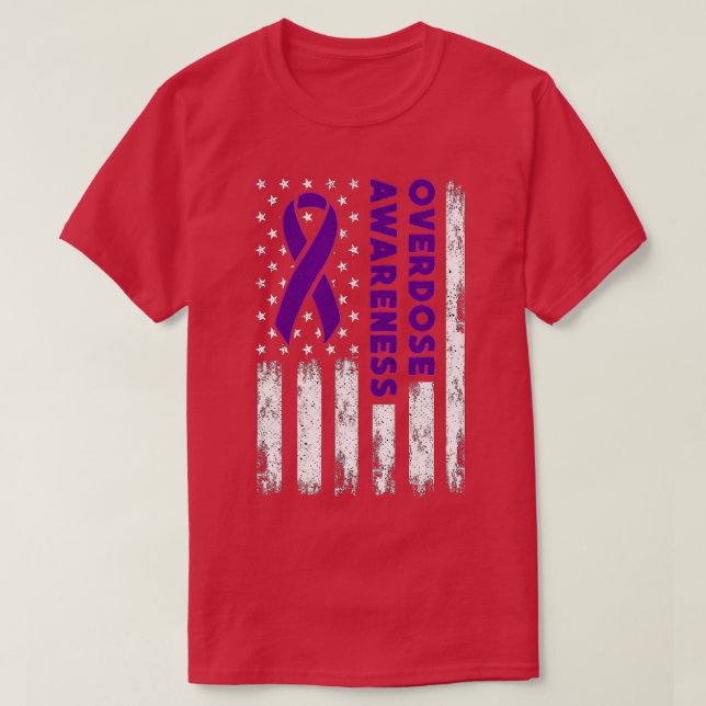 Overdose Awareness Flag Purple Ribbon Addiction Re T-Shirt (Design Front)