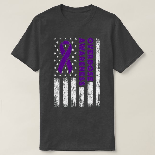 Overdose Awareness Flag Purple Ribbon Addiction Re T-Shirt (Design Front)