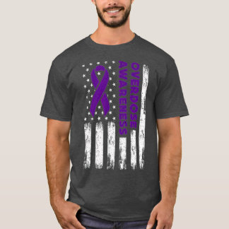 Overdose Awareness Flag Purple Ribbon Addiction Re T-Shirt