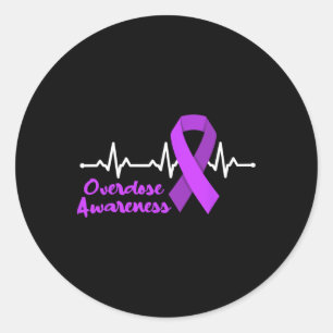 Overdose Awareness Heartbeat Purple Ribbon Opioid  Classic Round Sticker