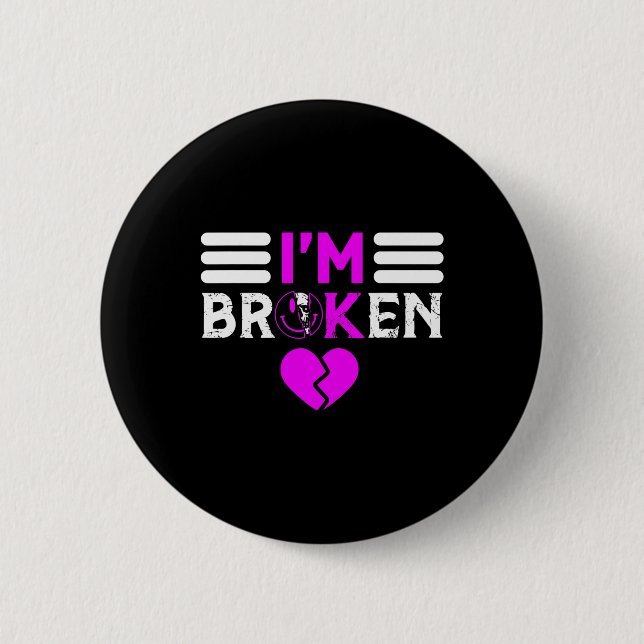 Overdose Awareness I'm OK Broken Purple Ribbon  Button (Front)