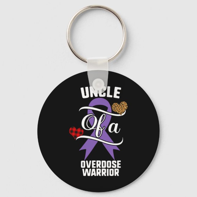 Overdose Awareness Leopard Buffalo Plaid Family Gi Keychain (Front)