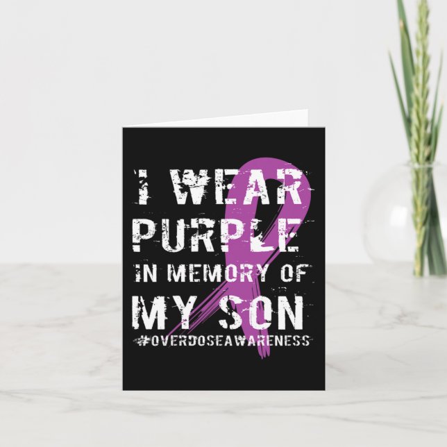 Overdose Awareness Memory of Son Purple Ribbon  Card (Front)
