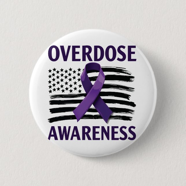 Overdose Awareness Month American Flag Ribbon Button (Front)