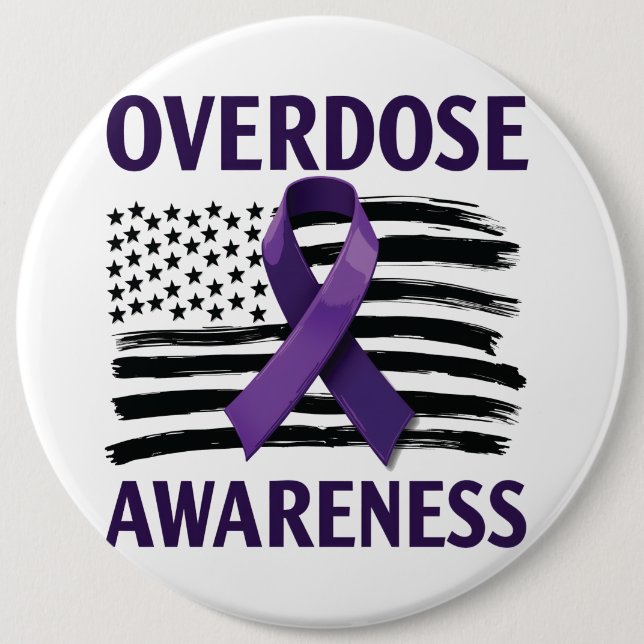 Overdose Awareness Month American Flag Ribbon Button (Front)