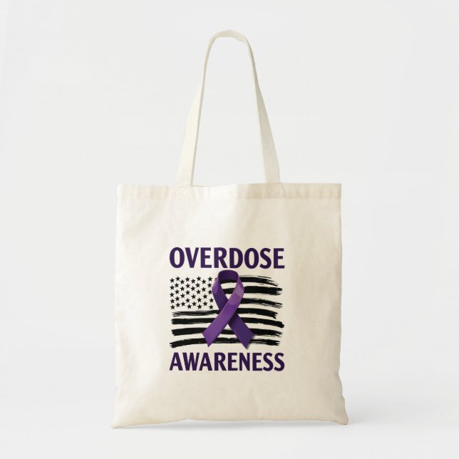 Overdose Awareness Month American Flag Ribbon Tote Bag (Front)