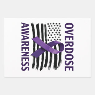 Overdose Awareness Month American Flag Ribbon Wrapping Paper Sheets