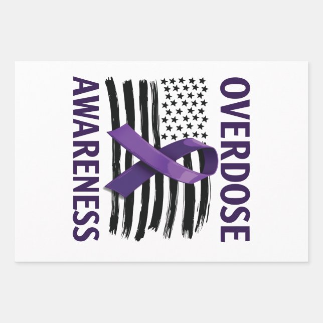 Overdose Awareness Month American Flag Ribbon Wrapping Paper Sheets (Front)