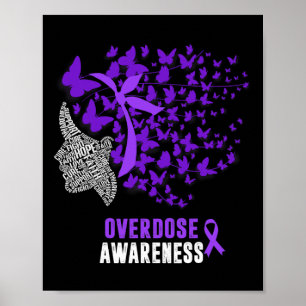 Overdose Awareness Month Butterfly Purple Ribbon W Poster