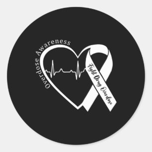 Overdose Awareness Month Heart Purple Ribbon Suppo Classic Round Sticker