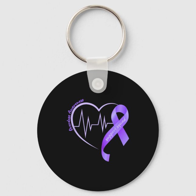 Overdose Awareness Month Purple Ribbon Heart Suprt Keychain (Front)