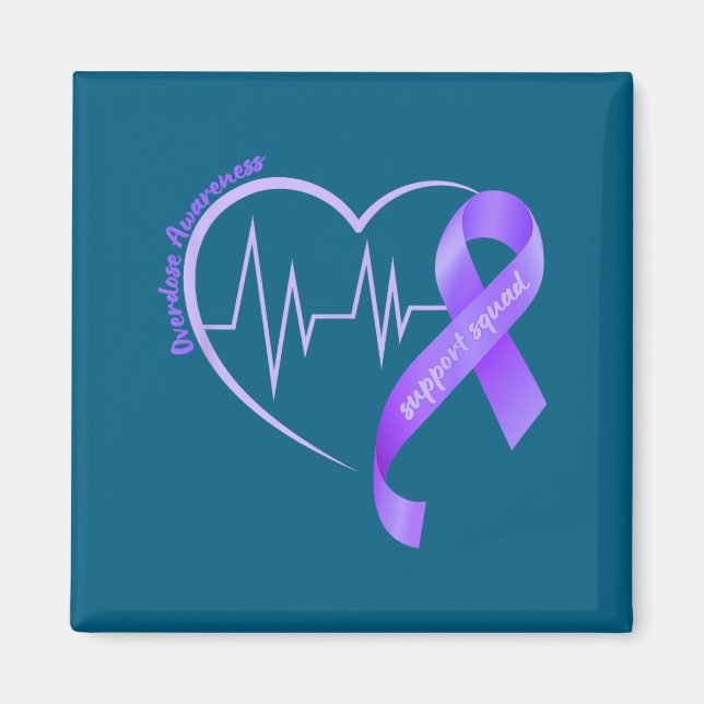 Overdose Awareness Month Purple Ribbon Heart Suprt Magnet (Front)