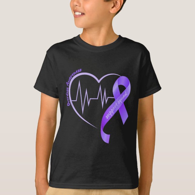 Overdose Awareness Month Purple Ribbon Heart Suprt T-Shirt (Front)