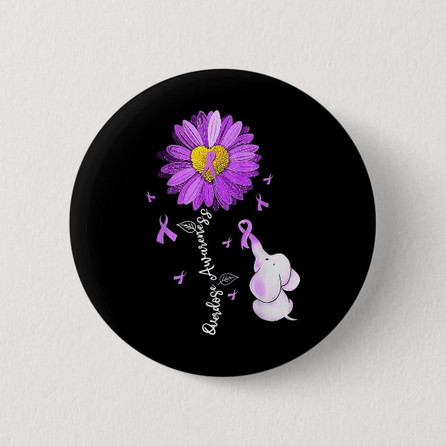 Overdose Awareness Month Sunflower Ribbon Purple E Button (Front)
