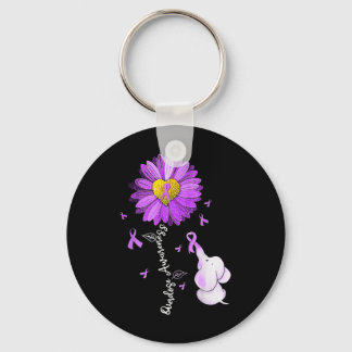 Overdose Awareness Month Sunflower Ribbon Purple E Keychain