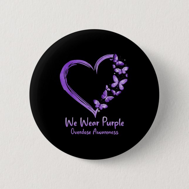 Overdose Awareness Purple Butterfly Heart Button (Front)