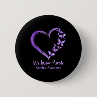 Overdose Awareness Purple Butterfly Heart Button
