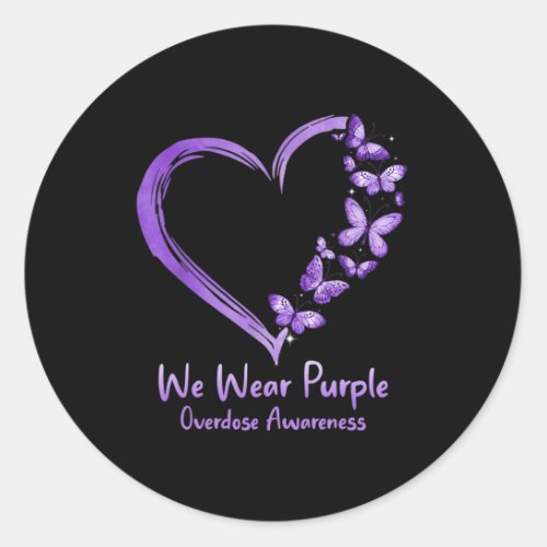 Overdose Awareness Purple Butterfly Heart Classic Round Sticker