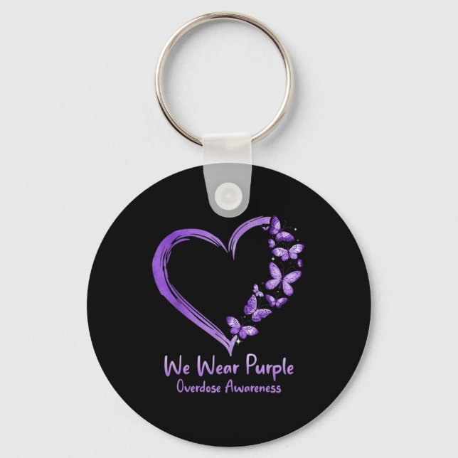 Overdose Awareness Purple Butterfly Heart Keychain (Front)