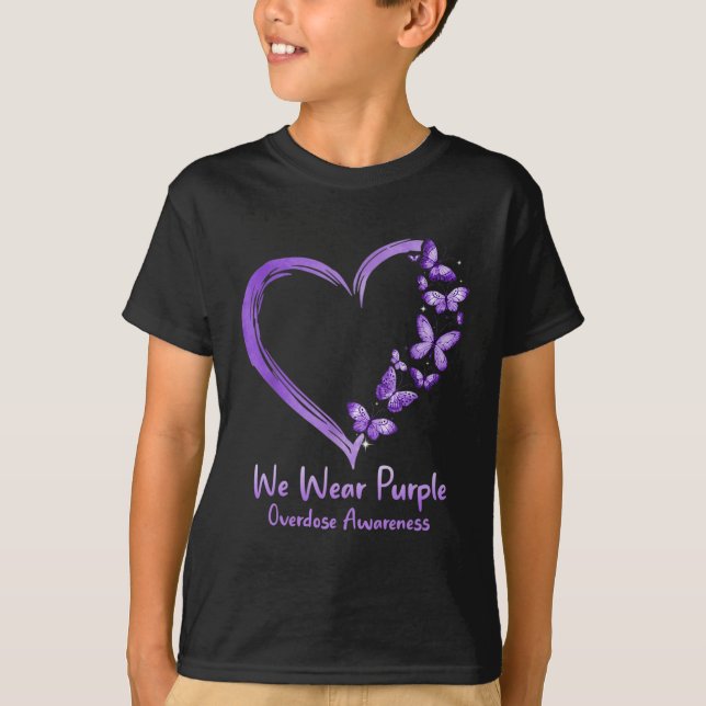 Overdose Awareness Purple Butterfly Heart T-Shirt (Front)