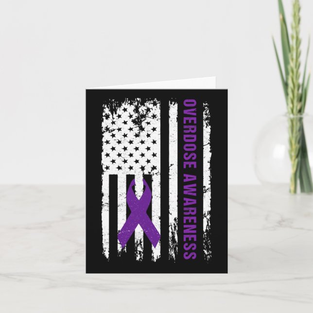 Overdose Awareness Purple Ribbon Addiction Recover Card (Front)