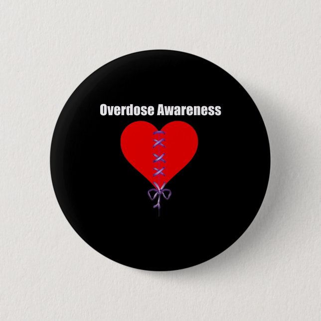 Overdose Awareness Purple Ribbon Broken Heart Grie Button (Front)
