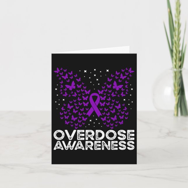 Overdose Awareness Purple Ribbon Butterfly  Card (Front)
