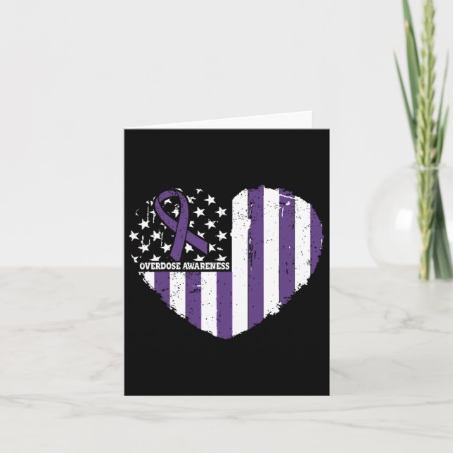 Overdose Awareness Purple Ribbon Drug Addiction 10 Card (Front)