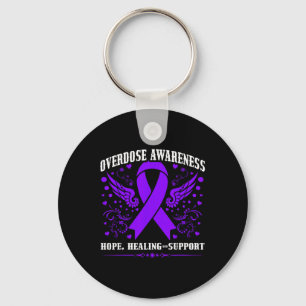 Overdose Awareness Purple Ribbon Drug Addiction 55 Keychain