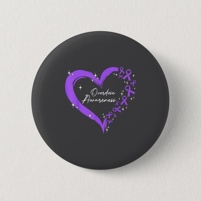 Overdose Awareness Purple Ribbon Drug Addiction He Button (Front)