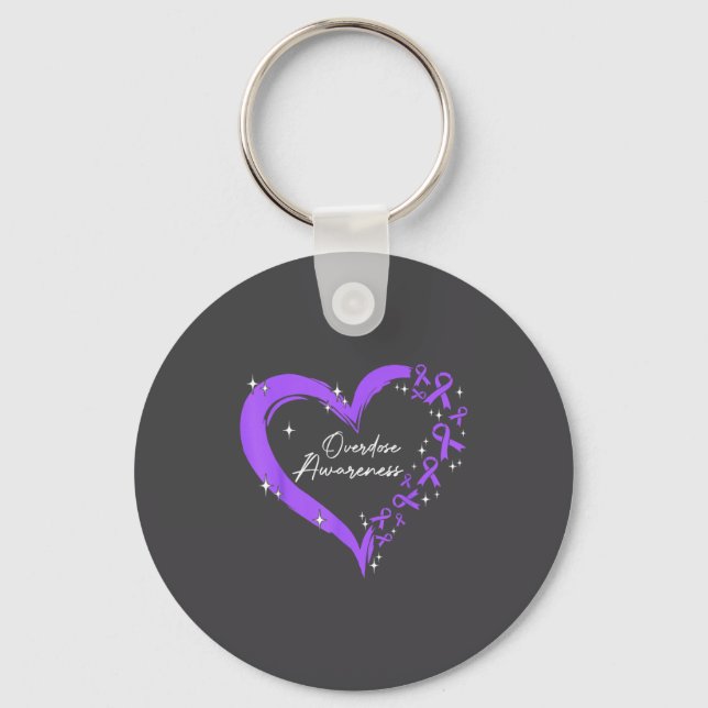 Overdose Awareness Purple Ribbon Drug Addiction He Keychain (Front)