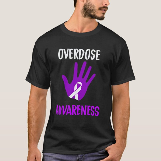 Overdose Awareness Purple Ribbon Drug Addiction Re T-Shirt (Front)