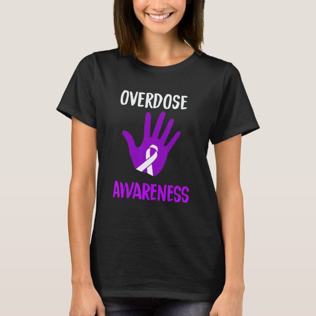 Overdose Awareness Purple Ribbon Drug Addiction Re T-Shirt (Front)