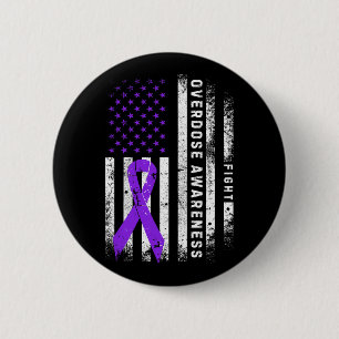 Overdose Awareness Purple Ribbon Usa Flag Drug Add Button