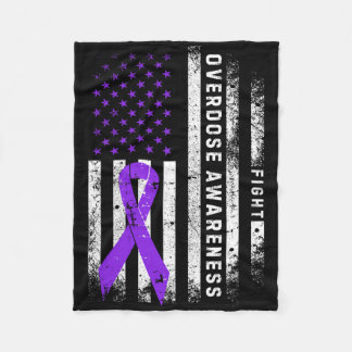 Overdose Awareness Purple Ribbon Usa Flag Drug Add Fleece Blanket