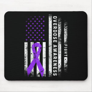 Overdose Awareness Purple Ribbon Usa Flag Drug Add Mouse Pad