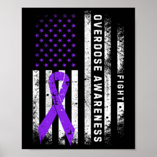 Overdose Awareness Purple Ribbon Usa Flag Drug Add Poster