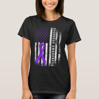 Overdose Awareness Purple Ribbon Usa Flag Drug Add T-Shirt