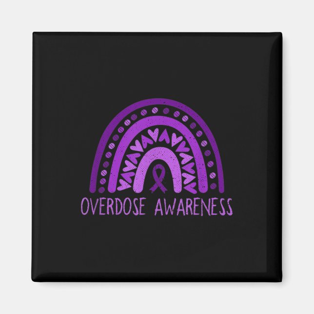 Overdose Awareness Rainbow Purple Ribbon For Men W Magnet (Front)