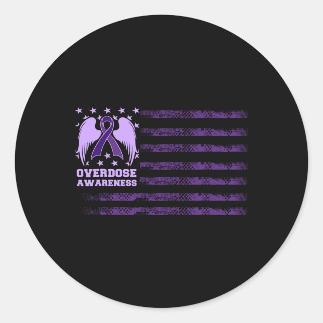 Overdose Awareness Ribbon Flag 1 Classic Round Sticker (Front)
