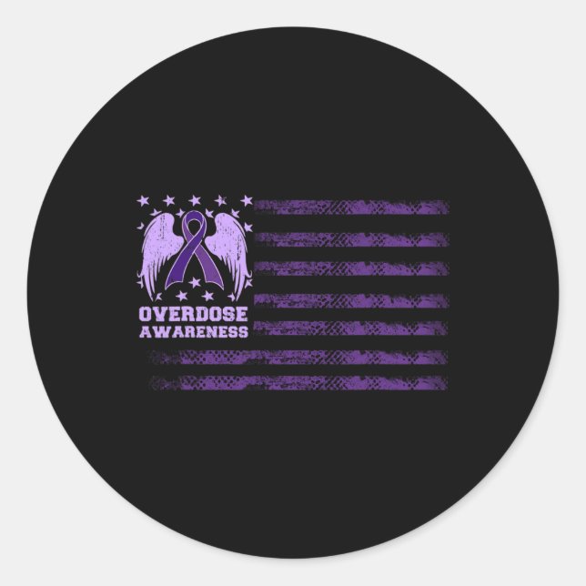 Overdose Awareness Ribbon Flag Vintage  Classic Round Sticker (Front)