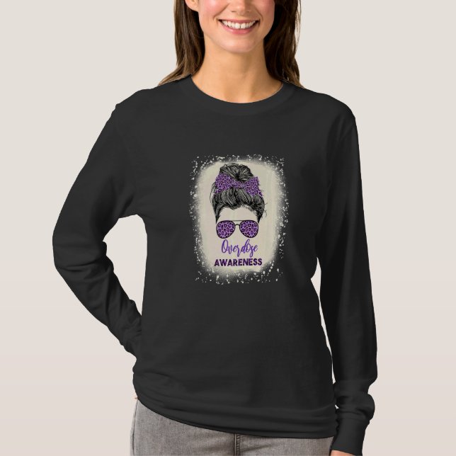 Overdose awareness Warrior messy hair bun Purple R T-Shirt (Front)