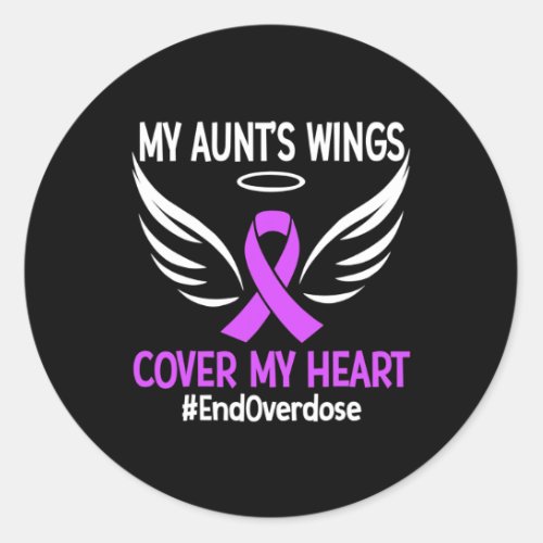 Overdose My Aunts Wings Cover My Heart Purple Rib Classic Round Sticker