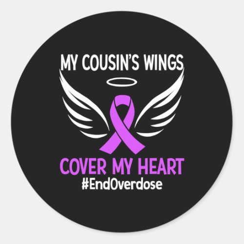 Overdose My Cousins Wings Cover My Heart Purple R Classic Round Sticker