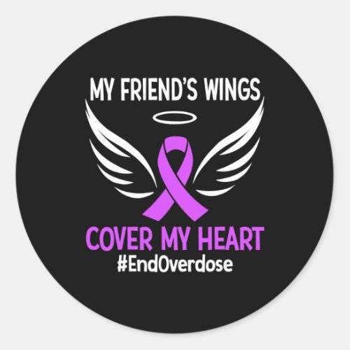 Overdose My Friends Wings Cover My Heart Purple R Classic Round Sticker