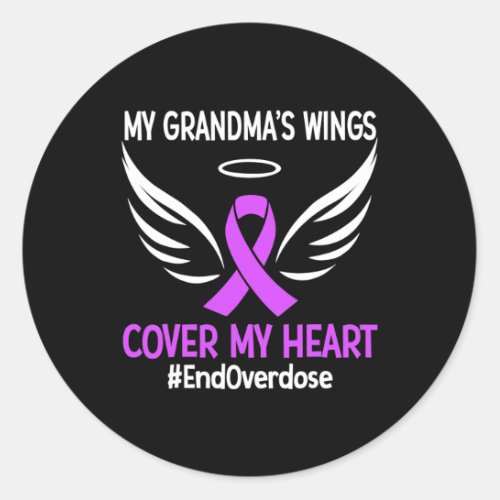 Overdose My Grandmas Wings Cover My Heart Purple  Classic Round Sticker